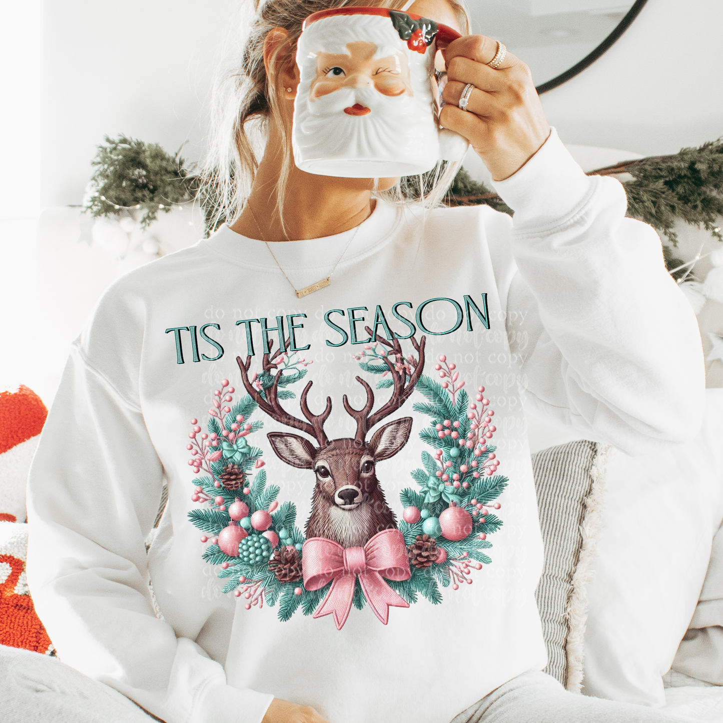 Tis The Season Reindeer Faux Embroidery DTF & Sublimation Transfer