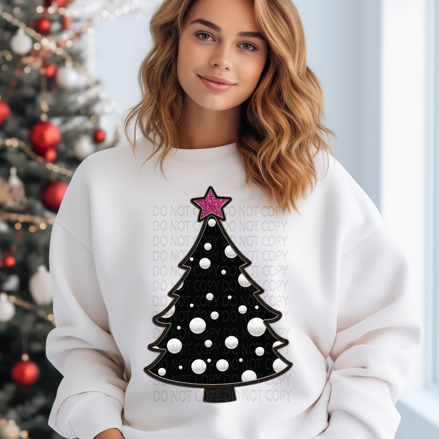 Black an White Dot Christmas Tree Faux 3D, Embroidery and Sparkle **EXCLUSIVE**  DTF & Sublimation Transfer