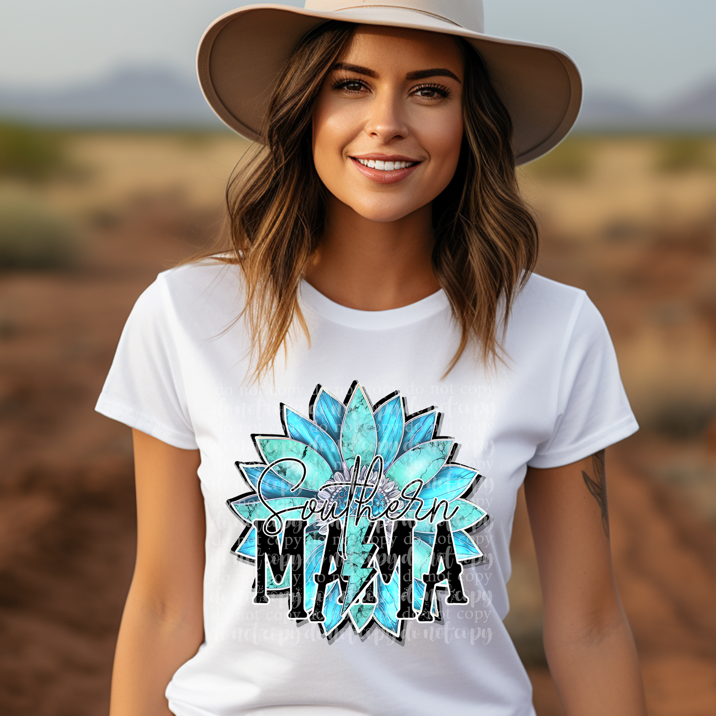 Turquoise Flower Southern Mama DTF & Sublimation Transfer