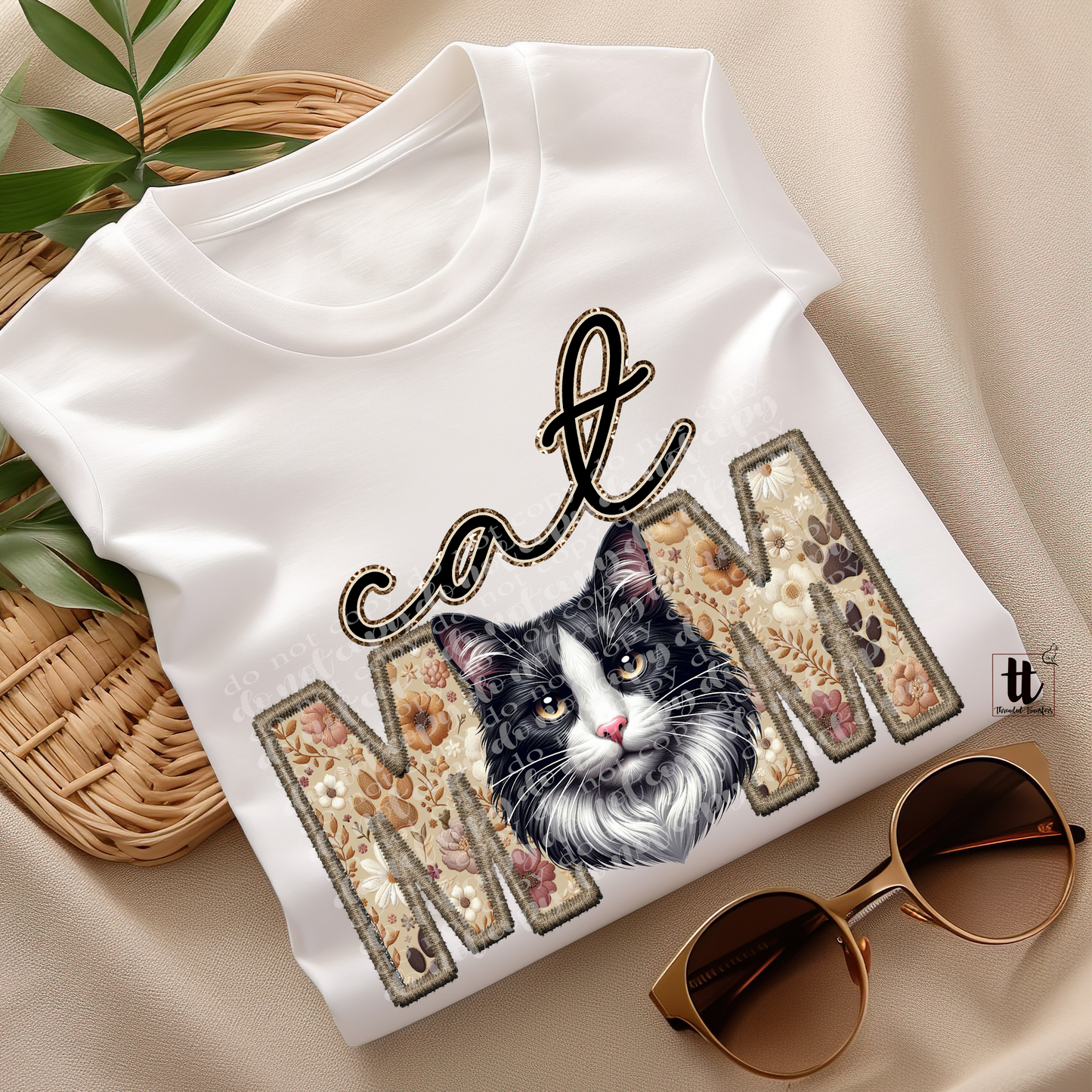 Tuxedo Cat Mom **EXCLUSIVE** Faux Embroidery & Faux Sparkle DTF & Sublimation Transfer