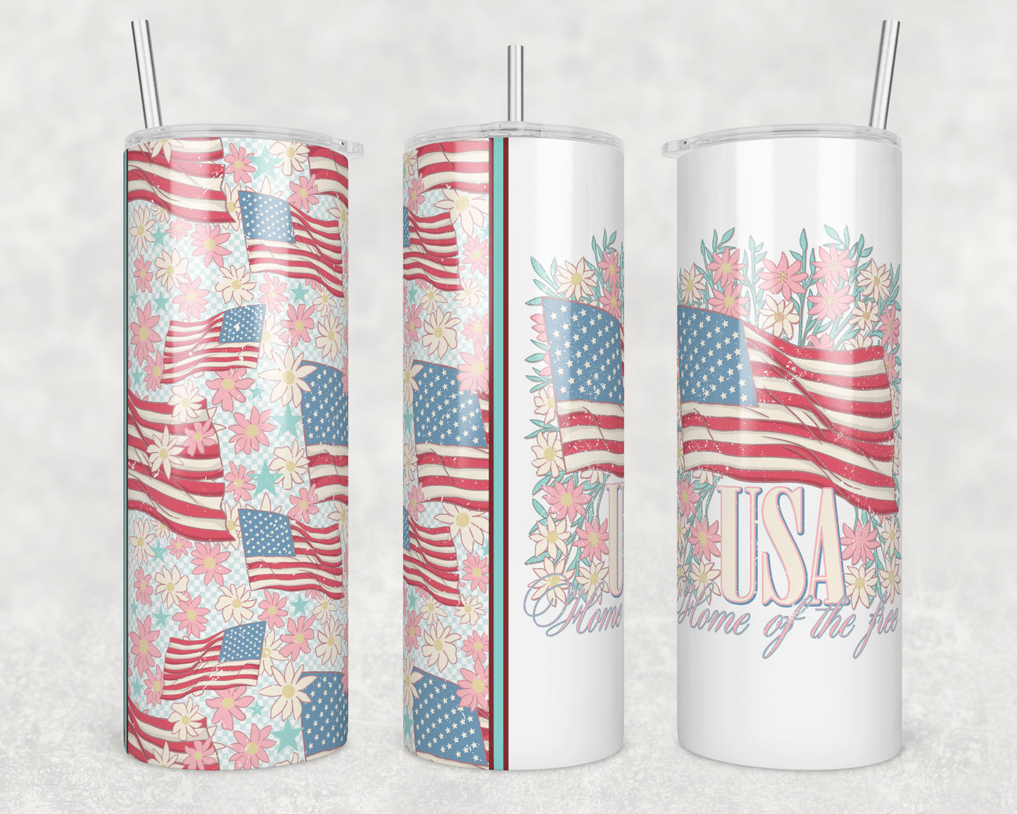 USA Floral (matches shirt) Sublimation Transfer Tumbler Wrap 20oz (read description)