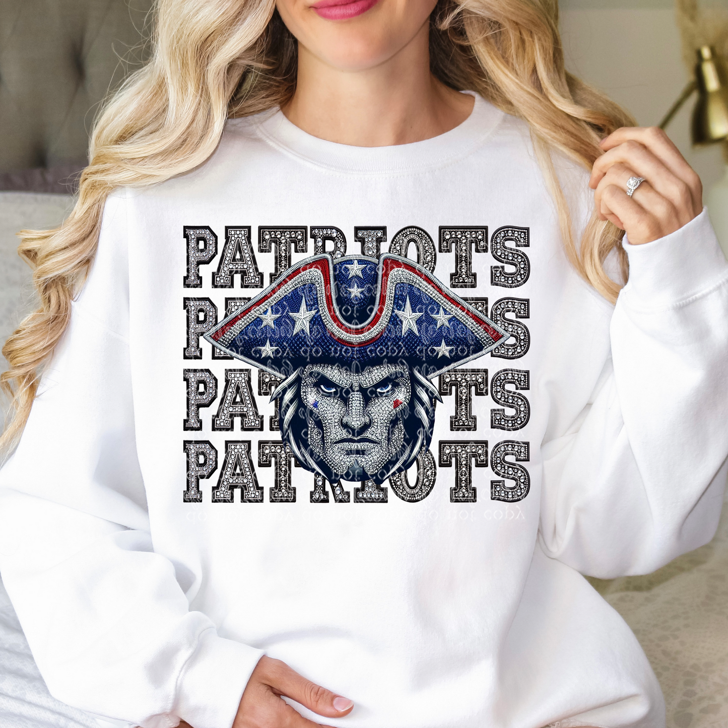 USA Patriots Mascot Repeat Words Faux Rhinestone & Faux Embroidery DTF & Sublimation Transfer