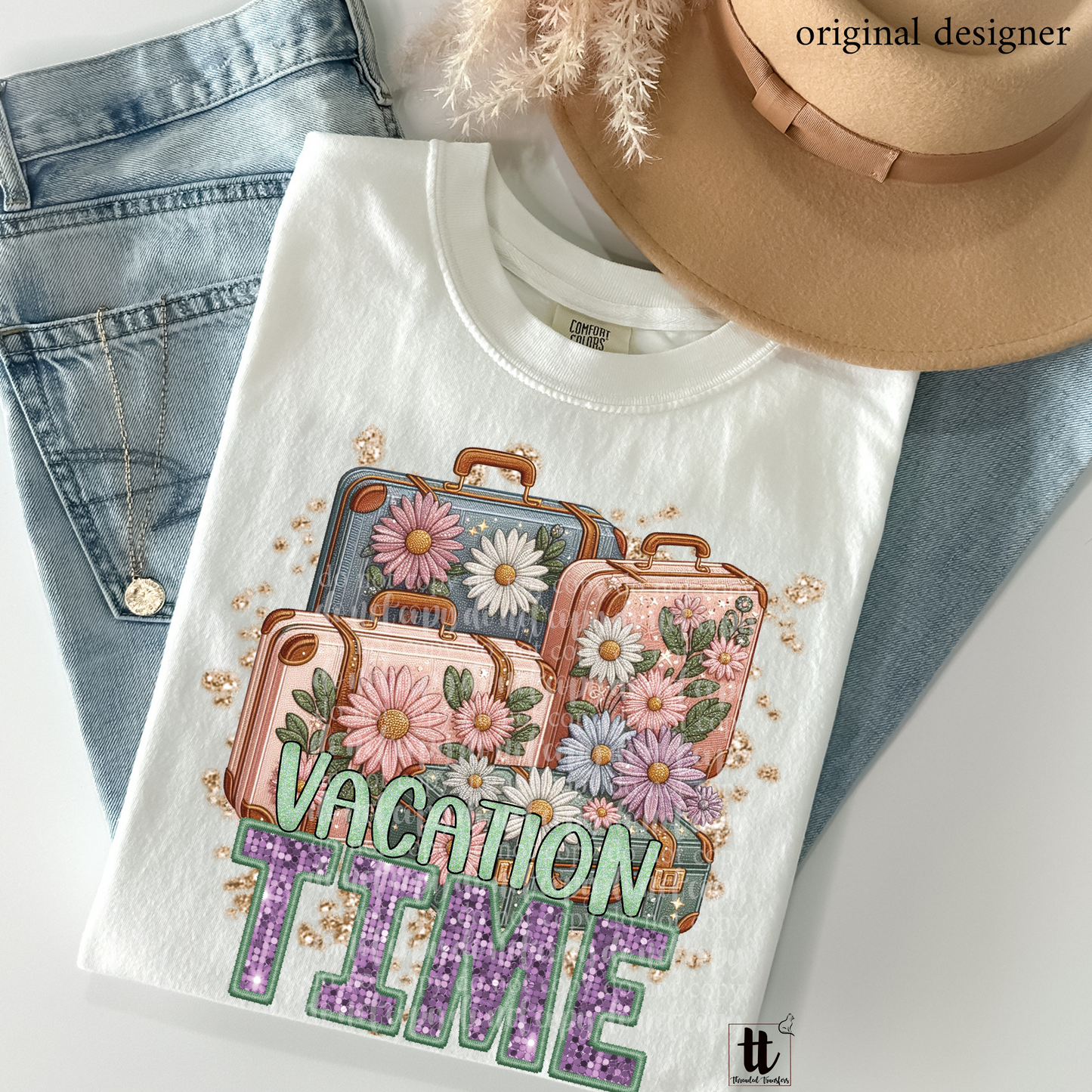 Vacation Time Faux Embroidery DTF & Sparkle **EXCLUSIVE** Sublimation Transfer