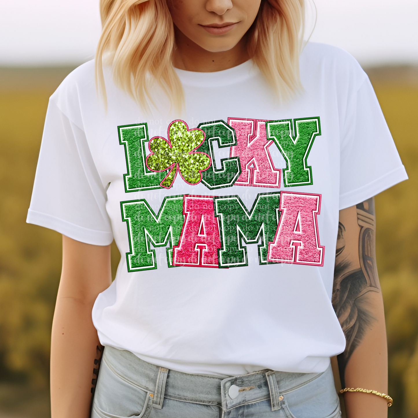 Varsity Lucky Mama Faux Embroidery and Chenille DTF & Sublimation Transfer