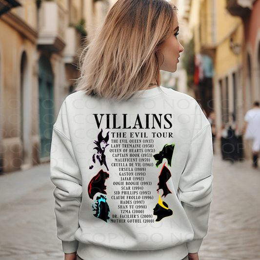 Villains Evil Tour Dates (has matching front) DTF & Sublimation Transfer