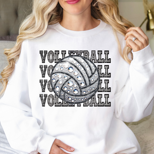 Volleyball Repeat Words Faux Rhinestone & Faux Embroidery DTF & Sublimation Transfer