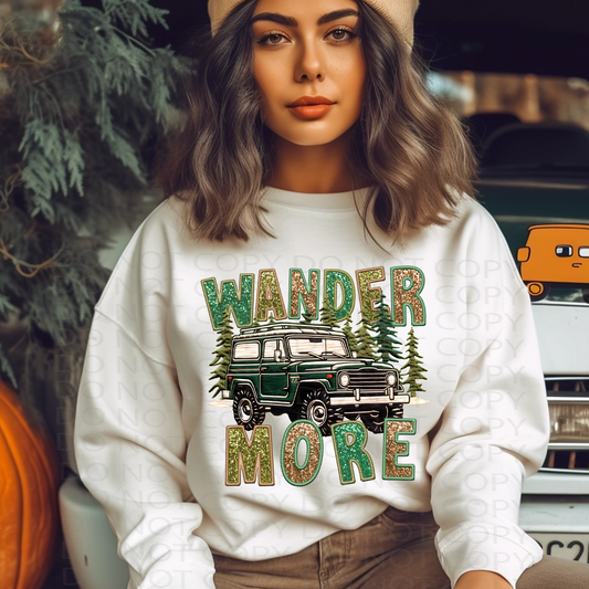 Wander More Faux Embroidery and Sparkle DTF & Sublimation Transfer