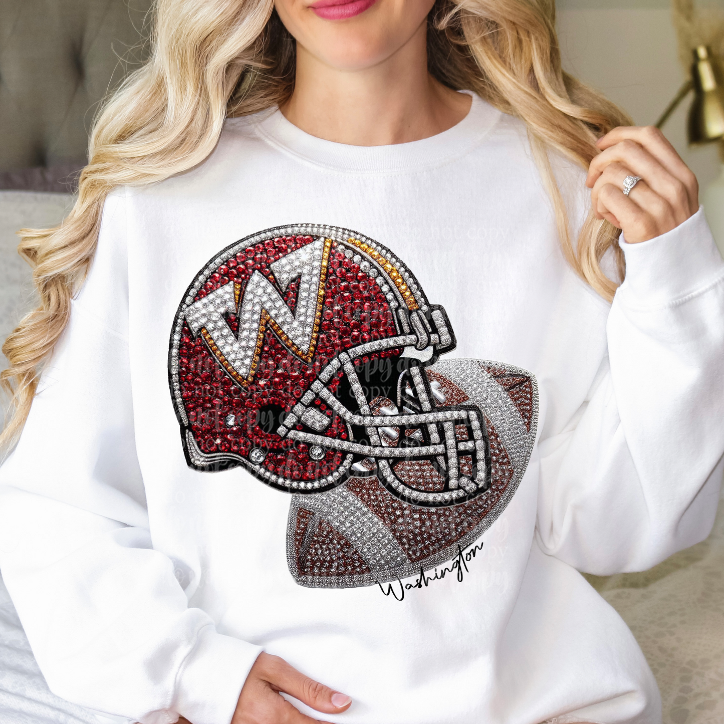 Washington Helmet Faux Rhinestone & Faux Embroidery DTF & Sublimation Transfer