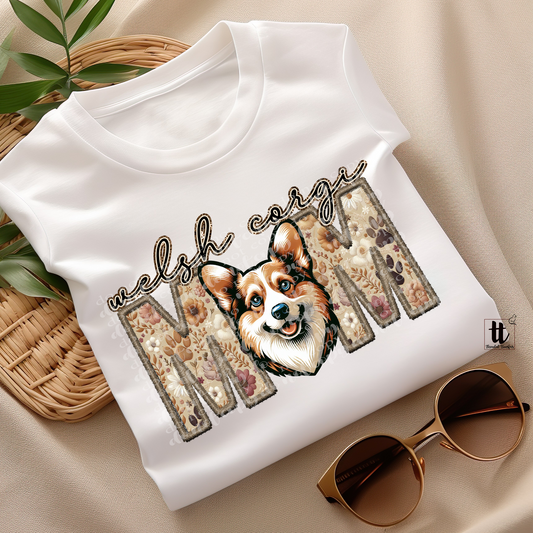 Welsh Corgi Mom **EXCLUSIVE** Faux Embroidery & Faux Sparkle DTF & Sublimation Transfer