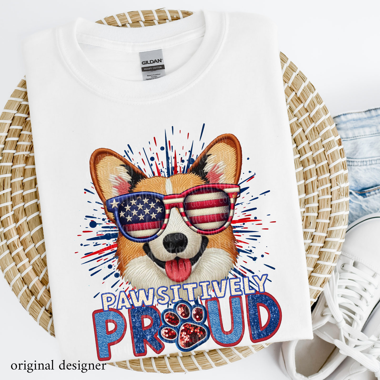 Welsh Corgi Pawsitively Proud  **EXCLUSIVE** Faux Embroidery, Chenille, & Sparkle DTF & Sublimation Transfer