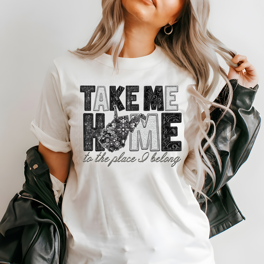 West Virginia Take Me Home **EXCLUSIVE** Faux Embroidery, Rhinestone, Chenille, Lace & Sparkles DTF & Sublimation Transfer