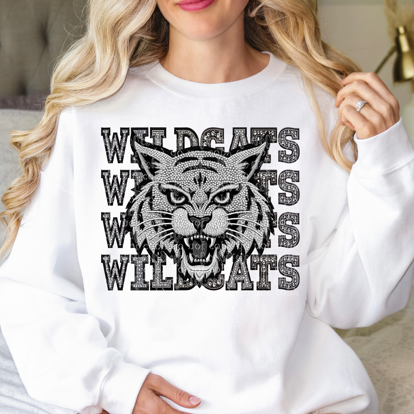 Wildcats Mascot Repeat Words Faux Rhinestone & Faux Embroidery DTF & Sublimation Transfer