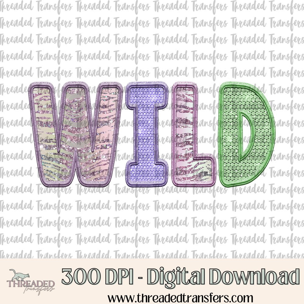 Wild Animalistic Faux Diamond Stud & Faux Embroidery Digital Design Download (PNG Format - no product shipped)