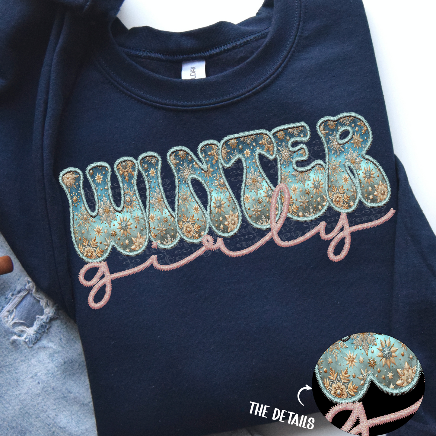 Wintery Girly Faux Embroidery DTF & Sublimation Transfer