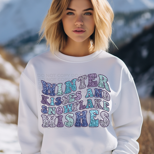 Winter Kisses **EXCLUSIVE** Faux Embroidery and Sparkles DTF & Sublimation Transfer