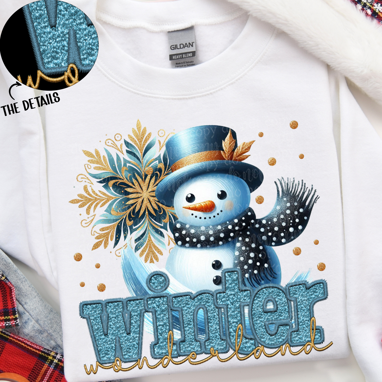 Winter Wonderland Snowman Faux Embroidery DTF & Sublimation Transfer