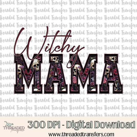 Witchy Mama Faux Embroidery & Faux Sparkles Digital Design Download (PNG Format - no product shipped)