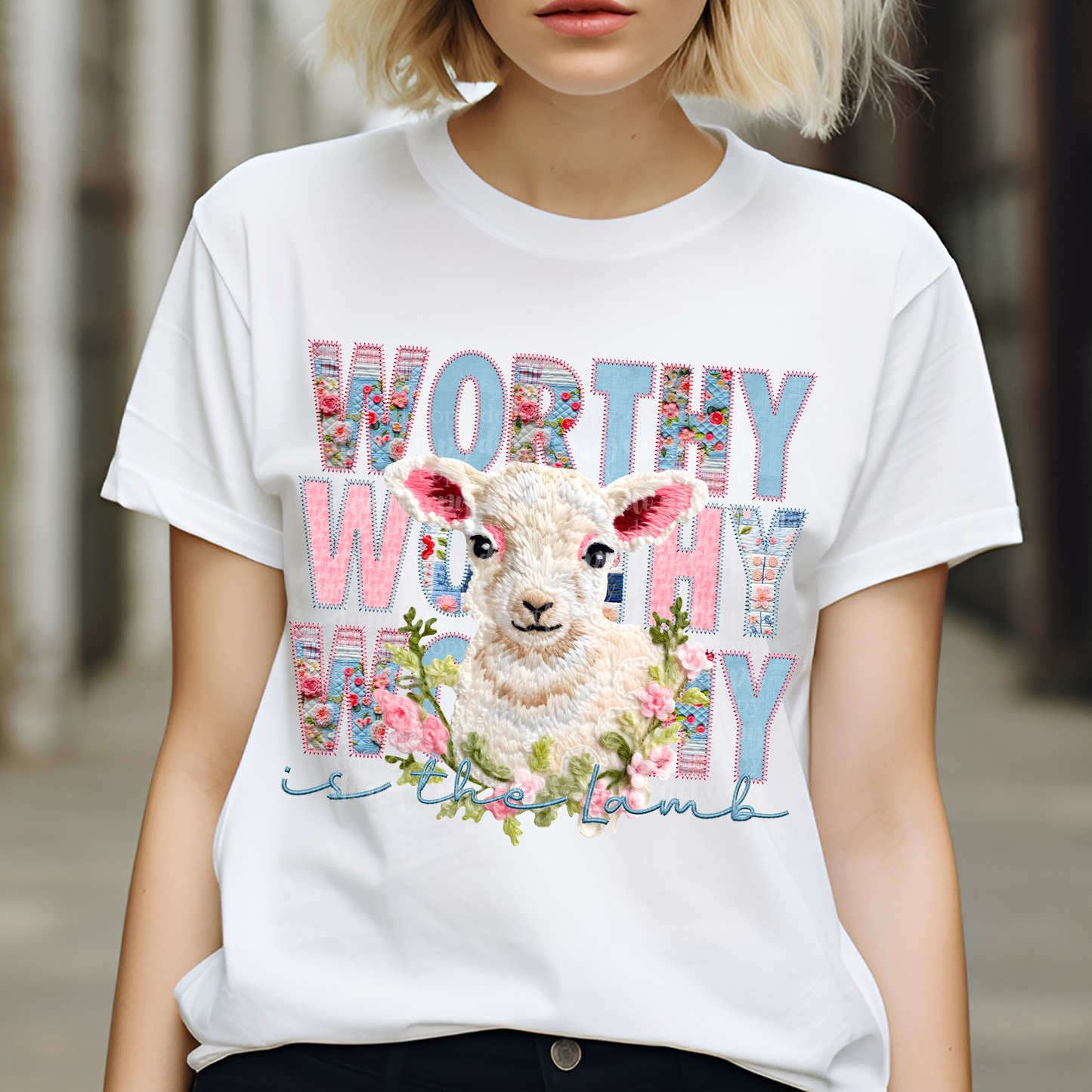 Worthy is the Lamb Faux Embroidery DTF & Sublimation Transfer