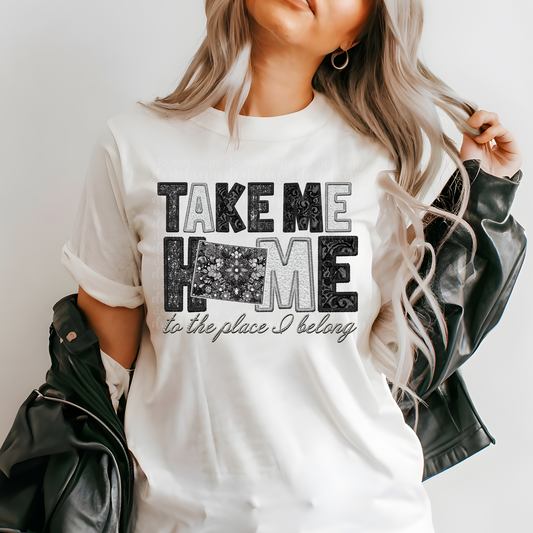 Wyoming Take Me Home **EXCLUSIVE** Faux Embroidery, Rhinestone, Chenille, Lace & Sparkles DTF & Sublimation Transfer