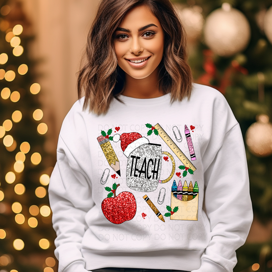 Christmas Teach Faux Sparkles DTF & Sublimation Transfer