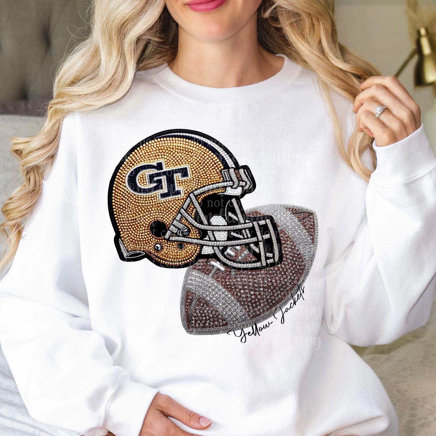 GA Tech Helmet Faux Rhinestone & Faux Embroidery DTF & Sublimation Transfer