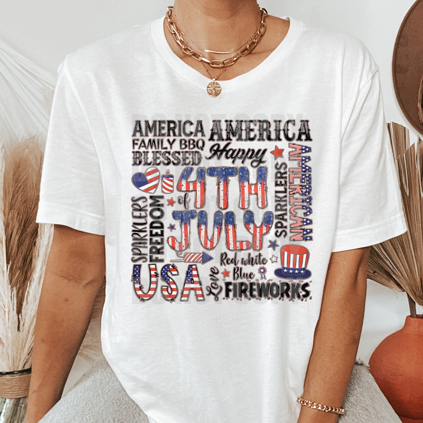 4th of July Typography Faux Embroidery DTF Transfer