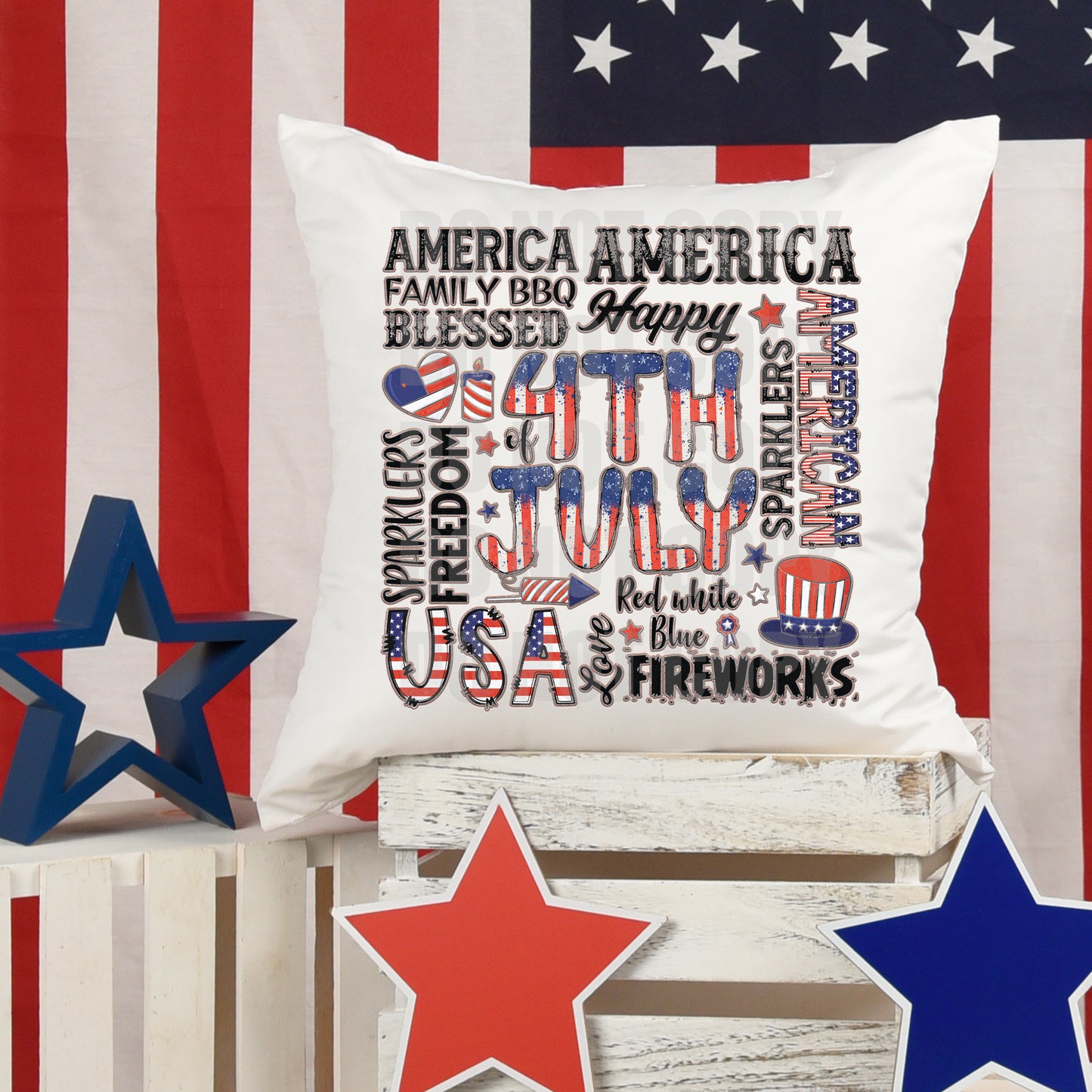 4th of July Typography Faux Embroidery DTF Transfer