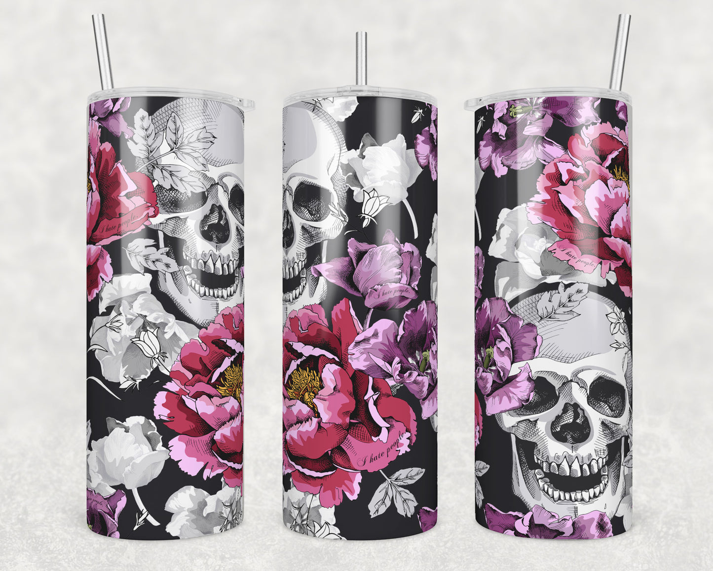 I Hate People Skull Sublimation Transfer Tumbler Wrap 20oz (read description)