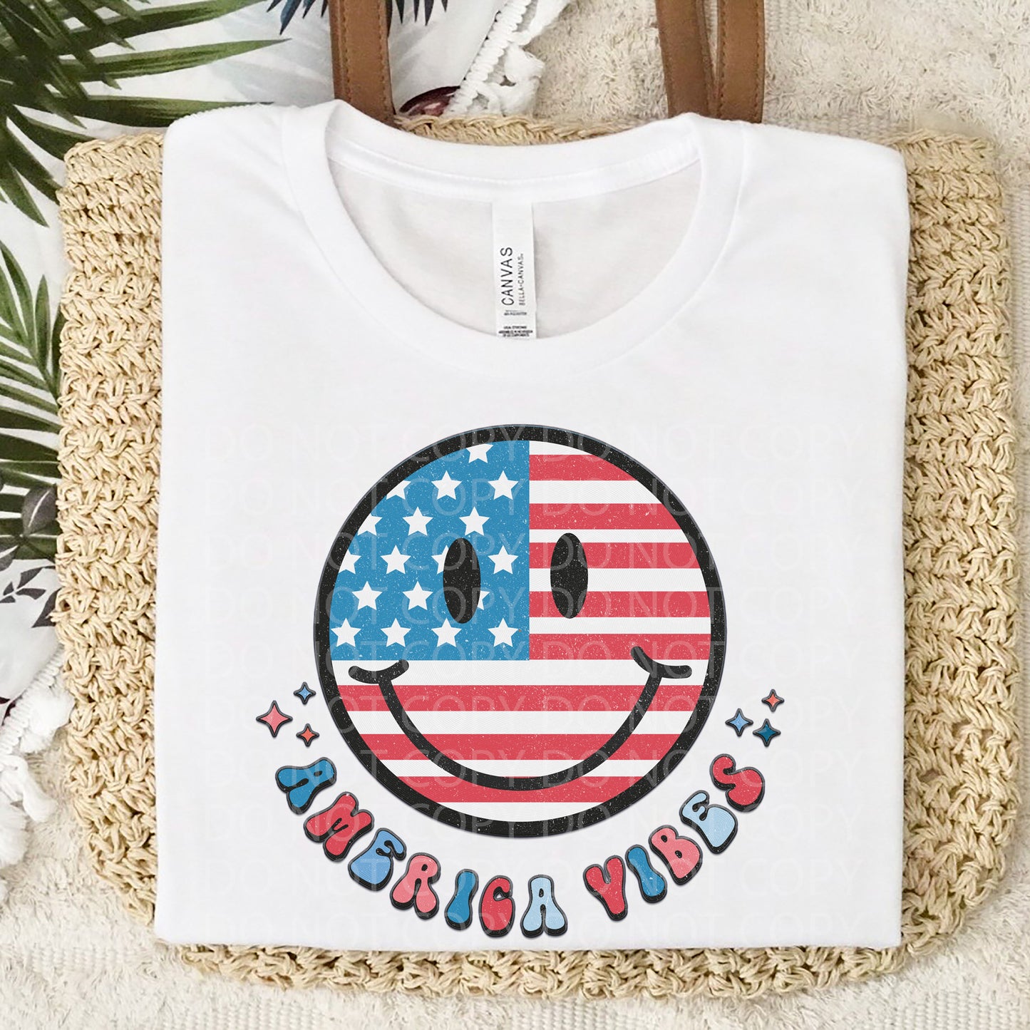 America Vibes Happy Face Faux Embroidery DTF Transfer