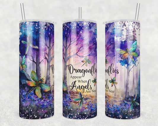 Angels Are Near Dragonfly Sublimation Transfer Tumbler Wrap 20oz (read description)