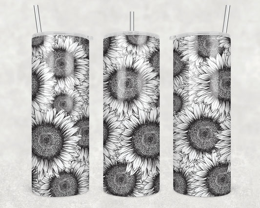 Black & White Sunflower Sublimation Transfer Tumbler Wrap 20oz (read description)