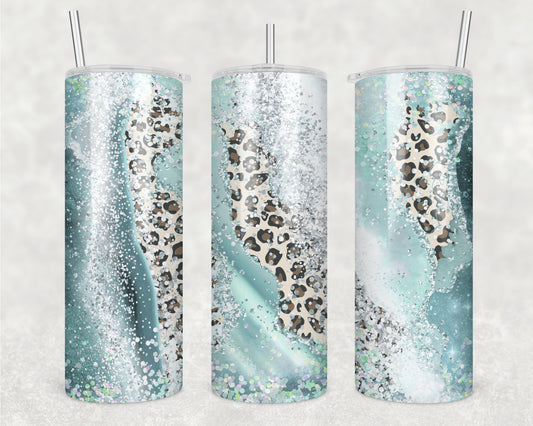 Blue Leopard Glitter Sublimation Transfer Tumbler Wrap 20oz (read description)