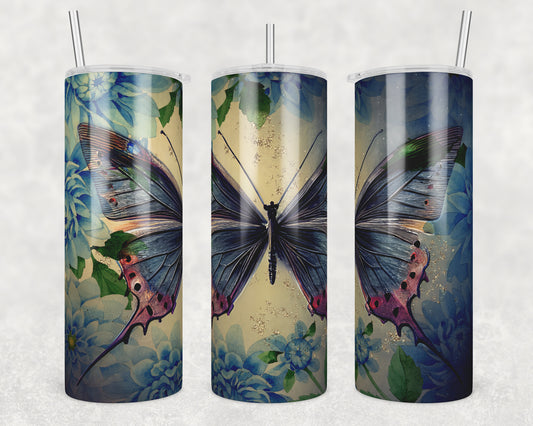 Blue Mystical Butterfly Sublimation Transfer Tumbler Wrap 20oz (read description)