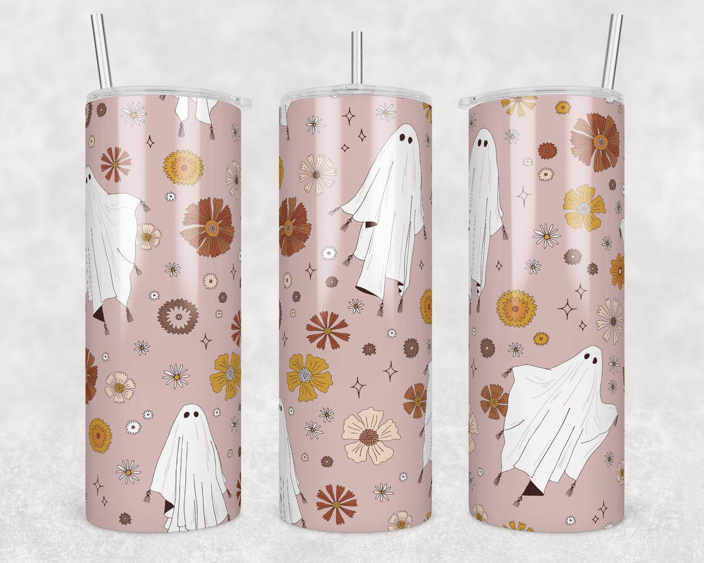 Boho Ghosts Sublimation Transfer Tumbler Wrap 20oz (read description)