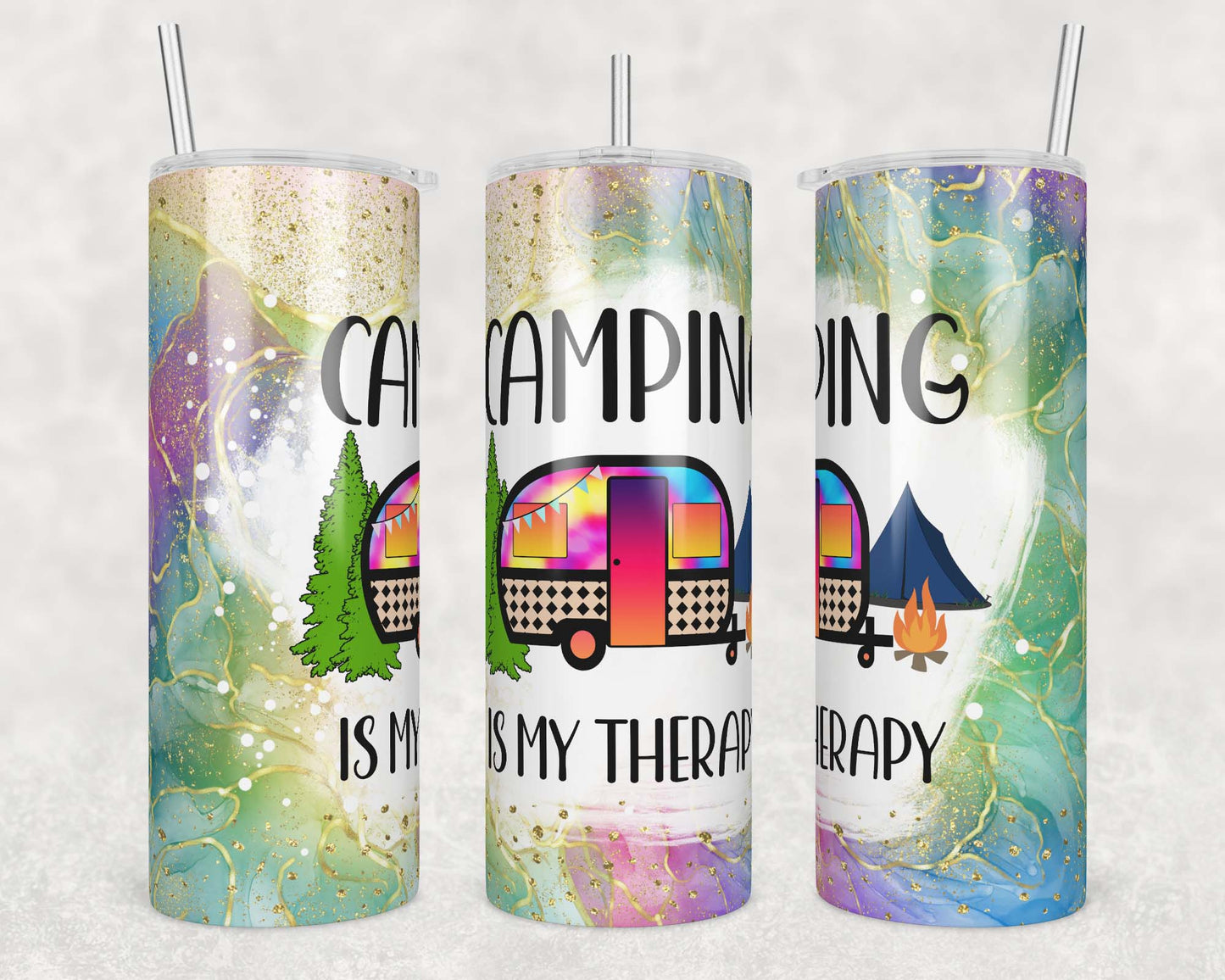 Camping Therapy Sublimation Transfer Tumbler Wrap 20oz (read description)