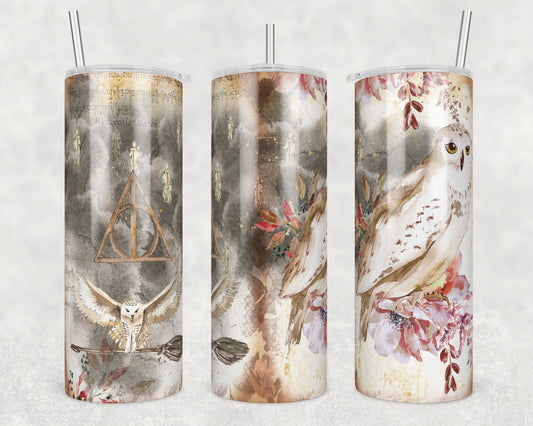 Cherry Blossom Wizard Owl Sublimation Transfer Tumbler Wrap 20oz (read description)