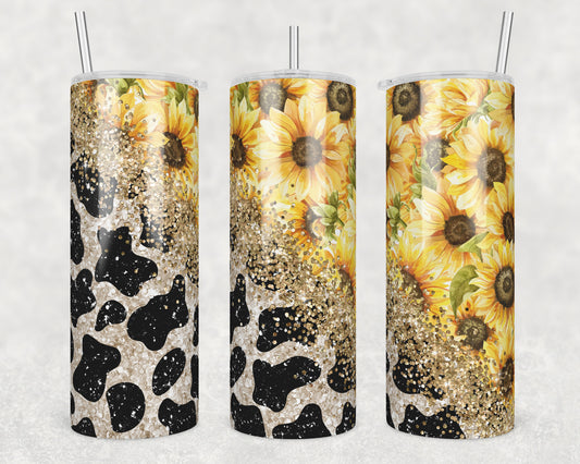 Cow Print Sunflowers Sublimation Transfer Tumbler Wrap 20oz (read description)