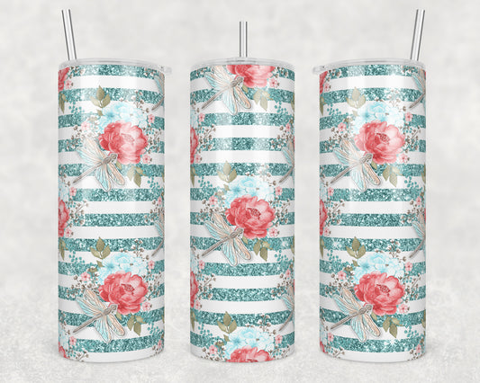 Dragonfly Blue Glitter Sublimation Transfer Tumbler Wrap 20oz (read description)