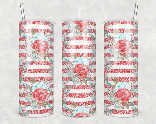 Dragonfly Pink Glitter Sublimation Transfer Tumbler Wrap 20oz (read description)