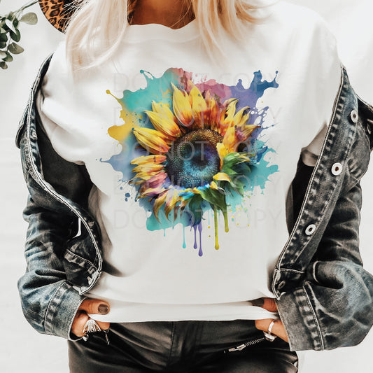 Drippy Tie Dye Sunflower DTF & Sublimation Transfer