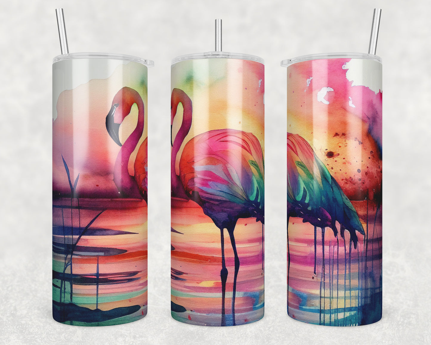 Flamingo Sunset Sublimation Transfer Tumbler Wrap 20oz (read description)