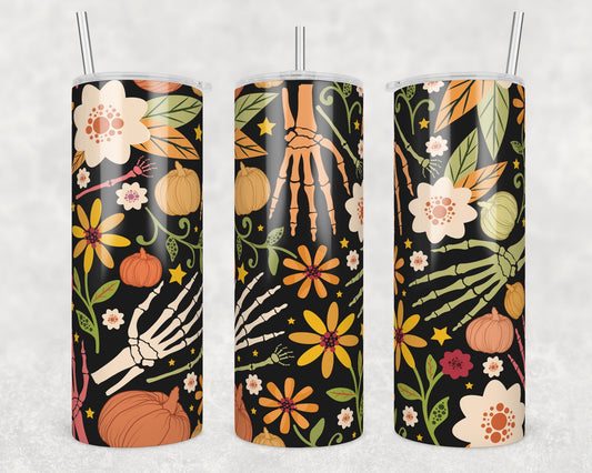 Floral Skeleton Garden Sublimation Transfer Tumbler Wrap 20oz (read description)