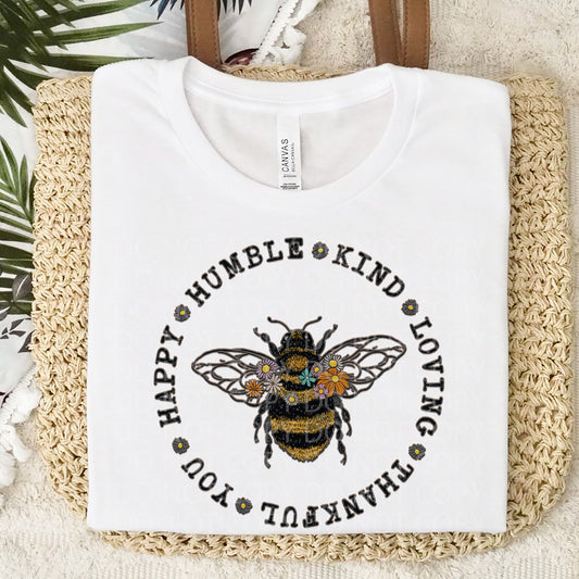 Happy Humble Bee **EXCLUSIVE** Faux Embroidery DTF Transfer