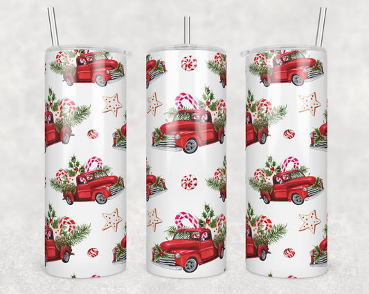 Holiday Red Truck Sublimation Transfer Tumbler Wrap 20oz (read description)