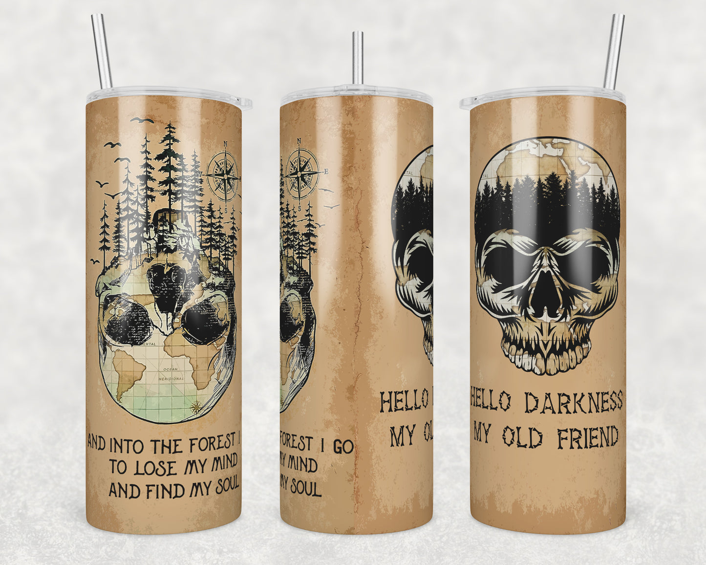 Into the Forest Skull Sublimation Transfer Tumbler Wrap 20oz (read description)