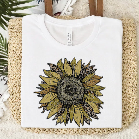 Leopard Glitter Sunflower **EXCLUSIVE** Faux Embroidery DTF Transfer