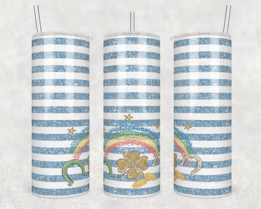 Lucky Things Blue Sparkle Sublimation Transfer Tumbler Wrap 20oz (read description)