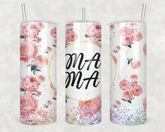 Mama Glitter Flowers Sublimation Transfer Tumbler Wrap 20oz (read description)