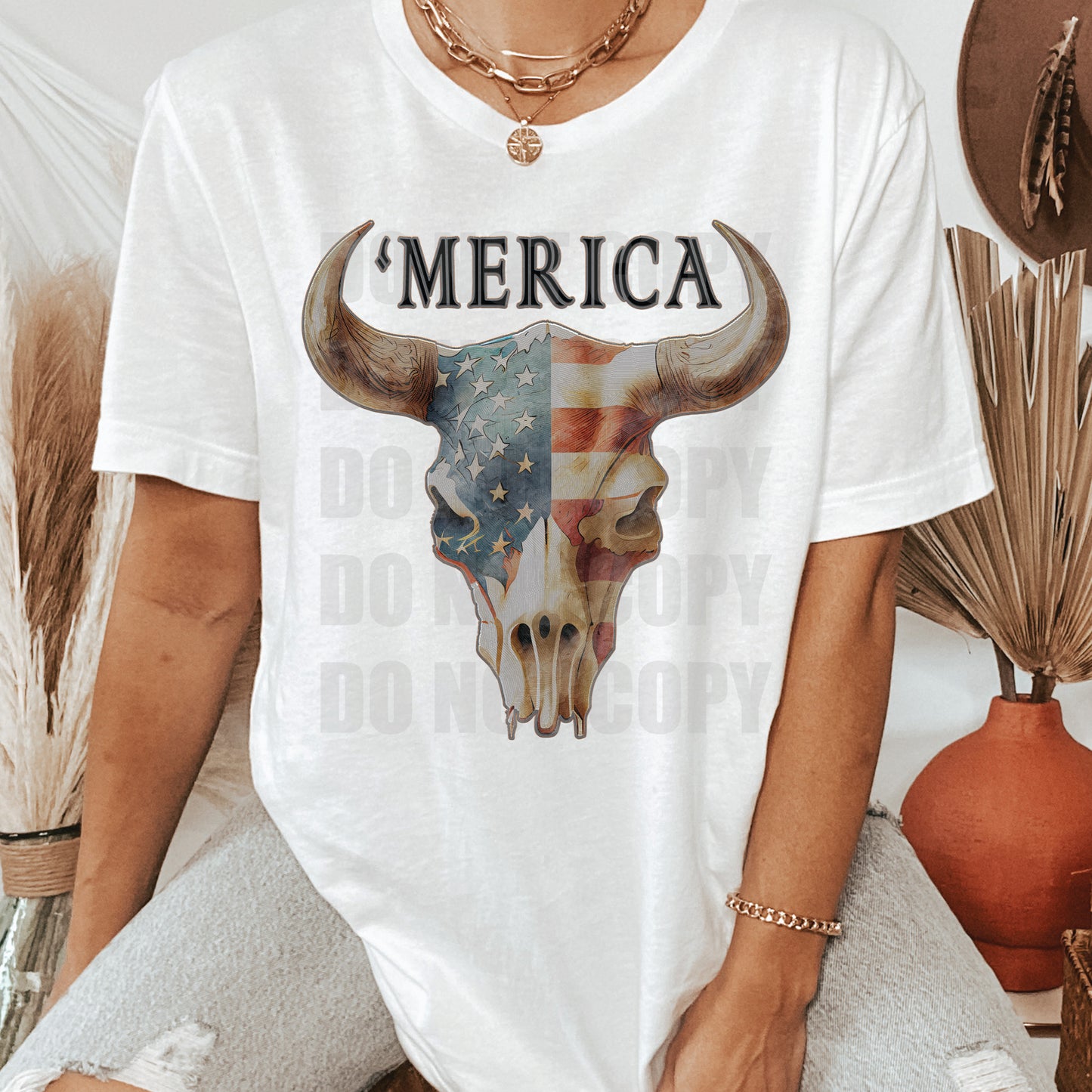 'Merica Patriotic Skull **EXCLUSIVE** Faux Embroidery DTF Transfer