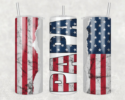 Patriotic Papa Sublimation Transfer Tumbler Wrap 20oz (read description)